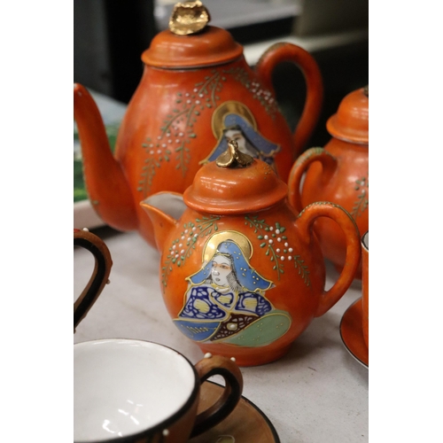 1105 - TWO ORIENTAL STYLE TEASETS TO INCLUDE TEAPOTS, CREAM JUGS, SUGAR BOWLS, CUPS AND SAUCERS