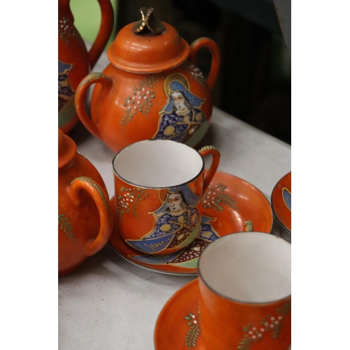 1105 - TWO ORIENTAL STYLE TEASETS TO INCLUDE TEAPOTS, CREAM JUGS, SUGAR BOWLS, CUPS AND SAUCERS