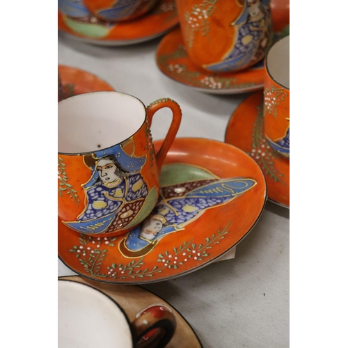 1105 - TWO ORIENTAL STYLE TEASETS TO INCLUDE TEAPOTS, CREAM JUGS, SUGAR BOWLS, CUPS AND SAUCERS