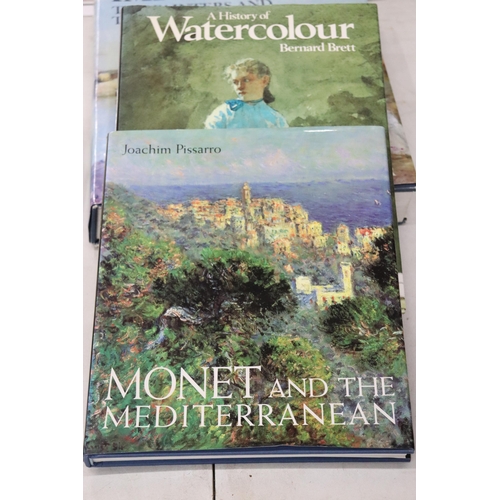 1108 - THREE HARDBACK ART THEMED BOOKS TO INCLUDE MONET AND THE MEDITERRANEAN, A HISTORY OF WATERCOLOUR AND... 