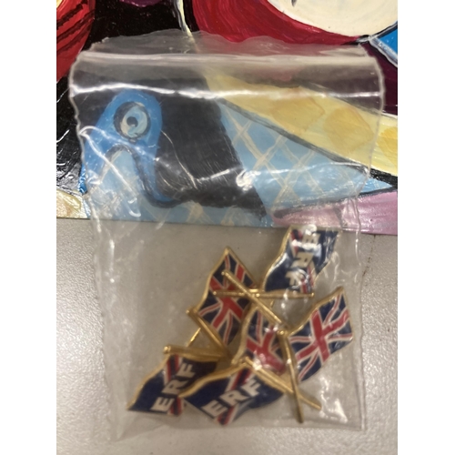 1134 - A QUANTITY OF PICTURE FRAMES PLUS A FURTHER OILOGRAPH AND FLAG PIN BADGES