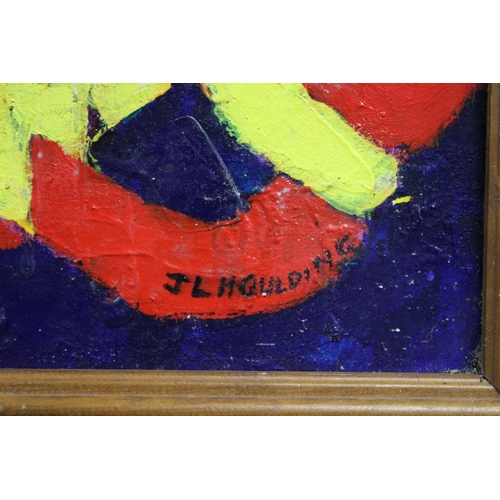 1232 - AN ABSTRACT OIL ON CANVAS, SIGNED J L HOULDING, FRAMED, 73CM X 62CM