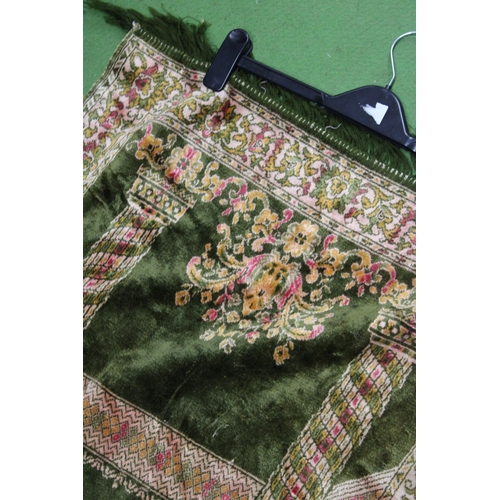 1238 - A VINTAGE OLIVE GREEN PATTERNED WALL HANGING, APPROX 60CM X 96CM