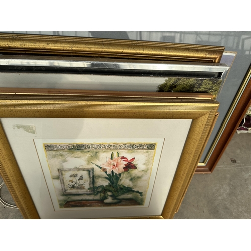 2065 - AN ASSORTMENT OF FRAMED PRINTS AND MIRRORS