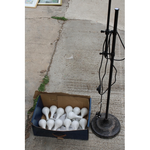 2148 - A METAL STANDARD LAMP AND CERMIC BUD VASES