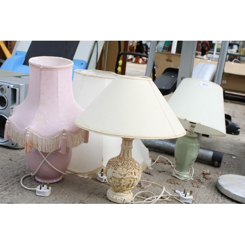 2414 - FOUR TABLE LAMPS WITH SHADES AND TWO STANDARD LAMPS