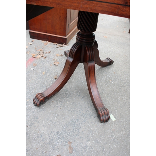 2647 - A 19TH CENTURY MAHOGANY DROP LEAF PEDESTAL TABLE WITH ONE DRAWER AND ONE SHAM DRAWER ON SHAM FEET