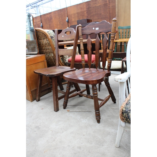 2671 - A MID TWENTIETH CENTURY OAK LADDER BACK CHAIR AND HARDWOOD KITCHEN CHAIR