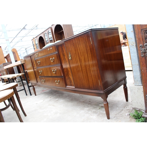 2701 - A MAHOGANY STRONGBOW FURNITURE SIDEBOARD ENCLOSING FOUR DRAWERS AND TWO CUPBOARDS, 72