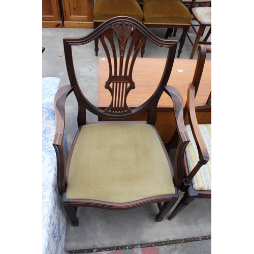 2993 - A VICTORIAN BEDROOM CHAIR AND THREE MAHOGANY DINING CHAIRS