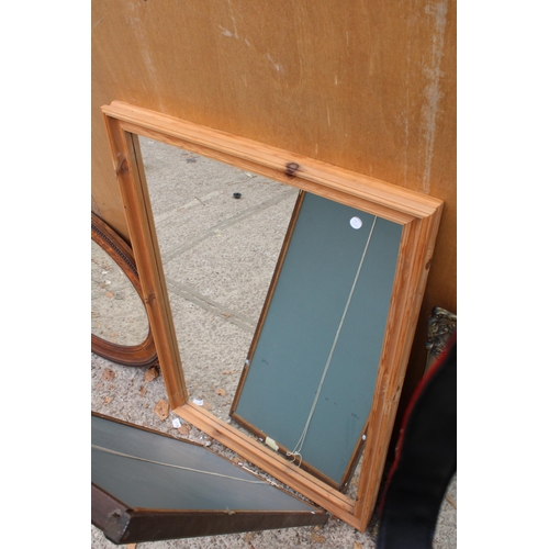 3024 - A BLACK FRAMED WALL MIRROR AND TWO OTHERS