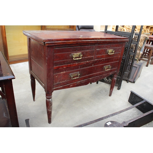 3085 - A LATE VICTORIAN CHEST OF TWO SHORT AND ONE LONG DRAWER BEARING MEYNELL (NORTHAMPTON) CABINET MAKERS... 