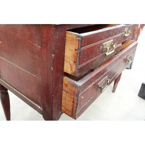 3085 - A LATE VICTORIAN CHEST OF TWO SHORT AND ONE LONG DRAWER BEARING MEYNELL (NORTHAMPTON) CABINET MAKERS... 