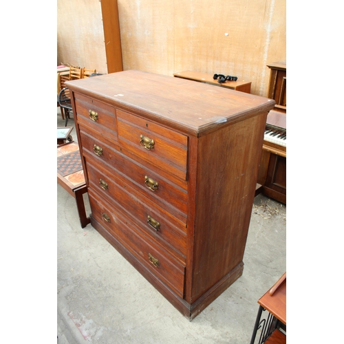 3090 - A LATE VICTORIAN PINE AND BEECH CHEST OF TWO SHORT AND THREE LONG DRAWERS 48