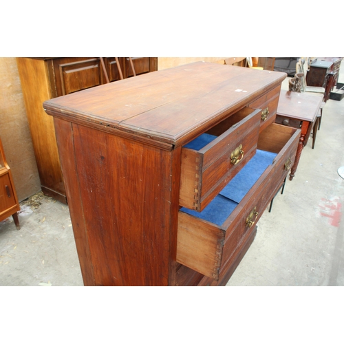 3090 - A LATE VICTORIAN PINE AND BEECH CHEST OF TWO SHORT AND THREE LONG DRAWERS 48