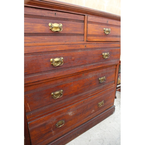 3090 - A LATE VICTORIAN PINE AND BEECH CHEST OF TWO SHORT AND THREE LONG DRAWERS 48