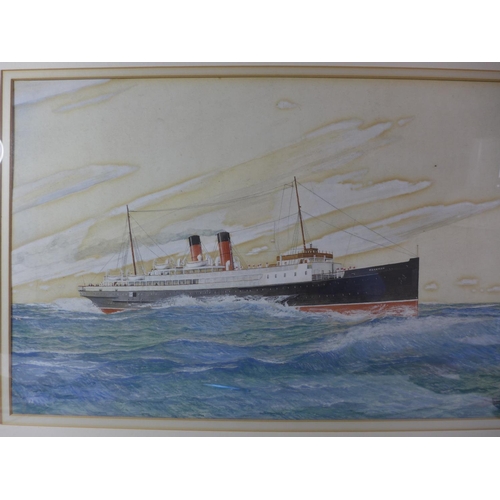 374 - A FRAMED WATERCOLOUR PICTURE OF T.S.S.MANXMAN BY A.L. PARRY DATED 1928, 35CM X 54CM. T.S.S. MANXMAN ... 