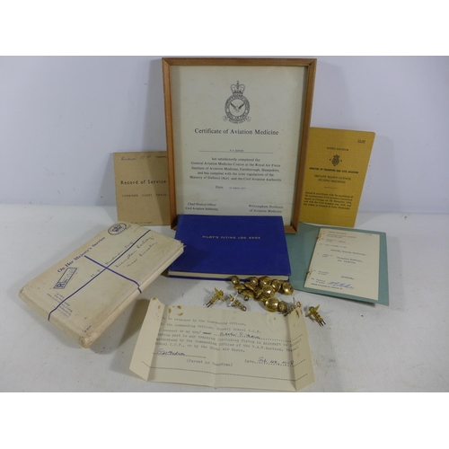 375 - A COLLECTION OF RAF EPHEMERA FROM FLIGHT LIEUTENANT M.F.HUDSON COMPRISING OF BUTTONS, PILOTS LOG BOO... 