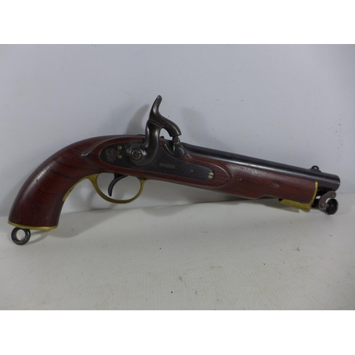 377 - A GOOD QUALITY NON FIRING MODEL DISPLAY 1842 PERCUSSION CAP LANCERS PISTOL, 20CM BARREL, LENGTH 36CM