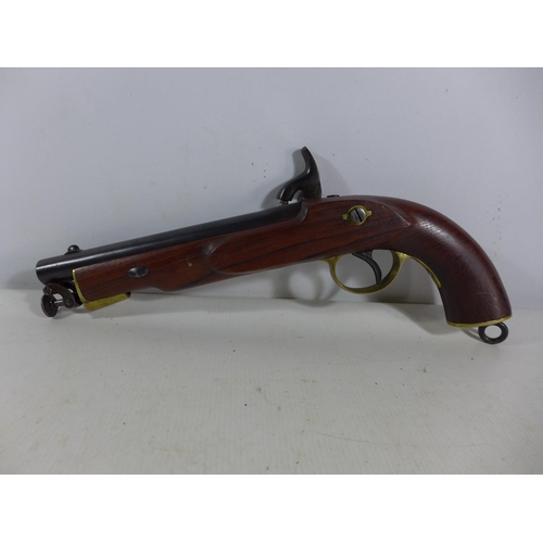 377 - A GOOD QUALITY NON FIRING MODEL DISPLAY 1842 PERCUSSION CAP LANCERS PISTOL, 20CM BARREL, LENGTH 36CM