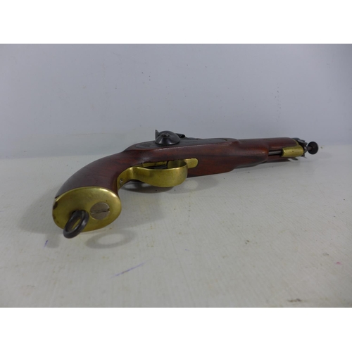 377 - A GOOD QUALITY NON FIRING MODEL DISPLAY 1842 PERCUSSION CAP LANCERS PISTOL, 20CM BARREL, LENGTH 36CM