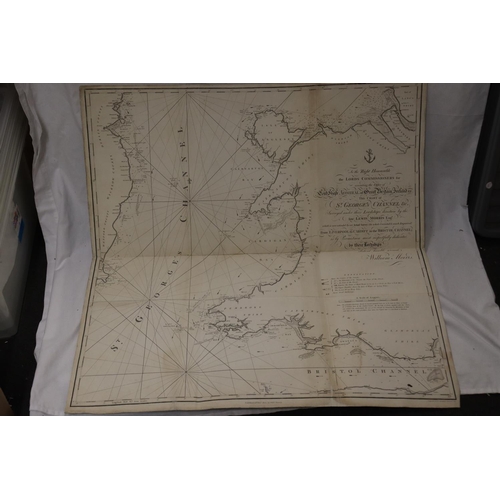 11 - MORRIS (LEWIS) FOLD OUT MAP OF ST.GEORGES CHANNEL PUBLISHED 25TH NOVEMBER 1800 BY WILLIAM MORRIS, 92... 