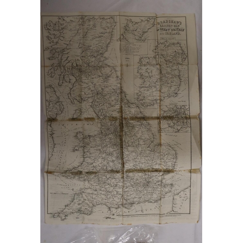 14 - A BRADSHAWS MONTHLY RAILWAY GUIDE DATED FEBRUARY 1845, PAPERBACK VERSION AND A FOLD OUT RAILWAY MAP