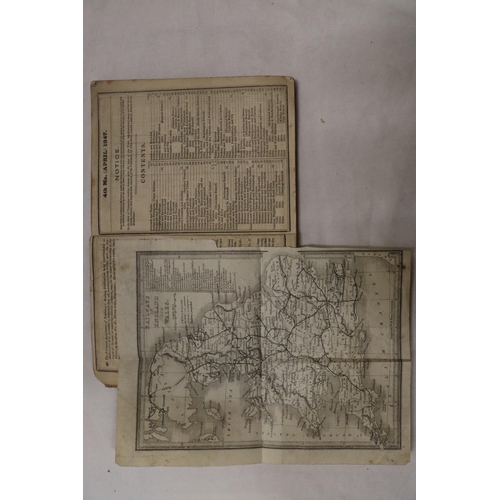 15 - A BRADSHAWS MONTHLY RAILWAY GUIDE DATED APRIL 1847, PAPERBACK VERSION AND A FOLD OUT RAILWAY MAP