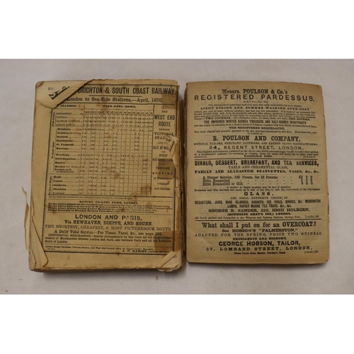 17 - A BRADSHAWS MONTHLY RAILWAY GUIDE DATED APRIL 1855 AND A FURTHER COPY APRIL 1870, PAPERBACK VERSIONS