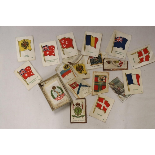 19 - A BOX OF MURATTI CIGARETTES SILK CARDS CIRCA 1914, THE SILKS BEING FLAGS OF THE WORLD