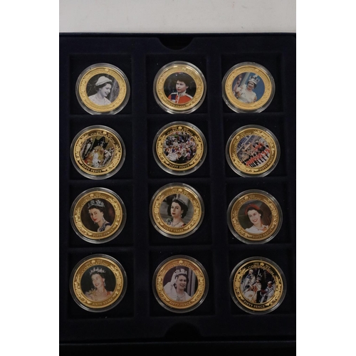 332 - 1953-2013 CORONATION JUBILEE OF HM QUEEN ELIZABETH 11, A SELECTION OF 16, 24 CARAT GOLD PLATED COINS... 