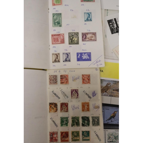 342 - A MIXED LOT OF STAMPS IN A SHOE BOX TO INCLUDE CLUB BOOKS FEATURING : NZ, FIJI, GAMBIA, SWITZERLAND,... 