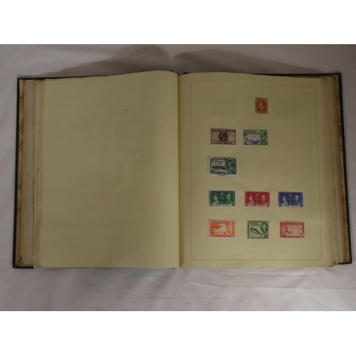 375 - A GREEN LOOSE LEAF ALBUM HOUSING GB AND COMMONWEALTH STAMPS QV - GVI, NO QEII. GVI DEFINITIVE SETS N... 