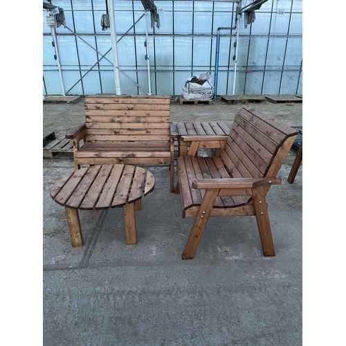 202 - AN AS NEW EX DISPLAY CHARLES TAYLOR GARDEN FURNITURE SET COMPRISING OF A TWO SEATER BENCH, THREE SEA... 