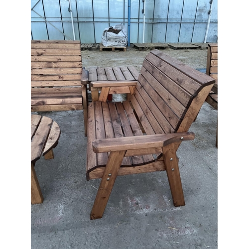 202 - AN AS NEW EX DISPLAY CHARLES TAYLOR GARDEN FURNITURE SET COMPRISING OF A TWO SEATER BENCH, THREE SEA... 