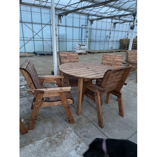 203 - AN AS NEW EX DISPLAY CHARLES TAYLOR GARDEN FURNITURE CIRCULAR GARDEN TABLE WITH FOUR SINGLE CHAIRS P... 