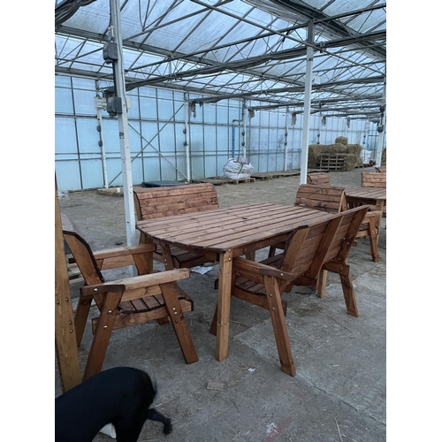 204 - AN AS NEW EX DISPLAY CHARLES TAYLOR GARDEN FURNITURE OVAL TABLE WITH TWO 2 SEATER BENCHES AND TWO CH... 