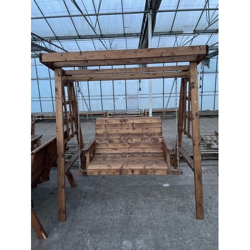 207 - AN AS NEW EX DISPLAY CHARLES TAYLOR GARDEN FURNITURE SWING SEAT WITH ARBOUR PLUS VAT