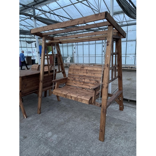 207 - AN AS NEW EX DISPLAY CHARLES TAYLOR GARDEN FURNITURE SWING SEAT WITH ARBOUR PLUS VAT