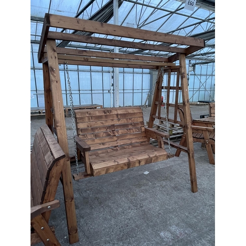 207 - AN AS NEW EX DISPLAY CHARLES TAYLOR GARDEN FURNITURE SWING SEAT WITH ARBOUR PLUS VAT