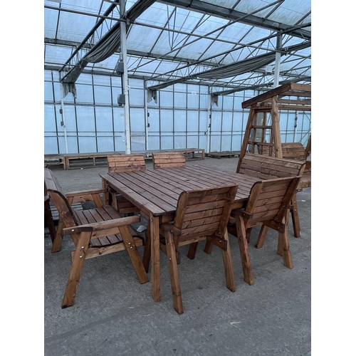 208 - AN AS NEW EX DISPLAY CHARLES TAYLOR GARDEN FURNITURE LARGE EIGHT SEATER TABLE WITH TWO 2 SEATER BENC... 