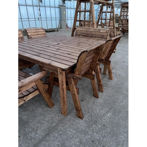 208 - AN AS NEW EX DISPLAY CHARLES TAYLOR GARDEN FURNITURE LARGE EIGHT SEATER TABLE WITH TWO 2 SEATER BENC... 