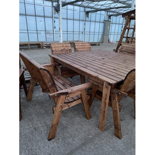 208 - AN AS NEW EX DISPLAY CHARLES TAYLOR GARDEN FURNITURE LARGE EIGHT SEATER TABLE WITH TWO 2 SEATER BENC... 