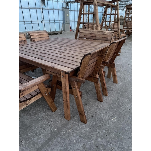 208 - AN AS NEW EX DISPLAY CHARLES TAYLOR GARDEN FURNITURE LARGE EIGHT SEATER TABLE WITH TWO 2 SEATER BENC... 