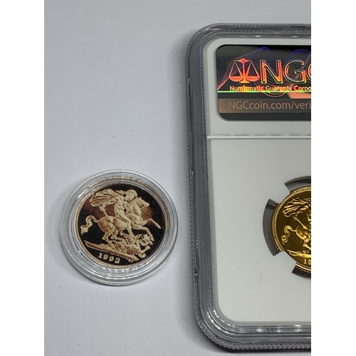 398A - A PROOF 1993  GOLD SOVEREIGN QUEEN ELIZABETH II LONDON MINT IN A SEALED NGC CASE