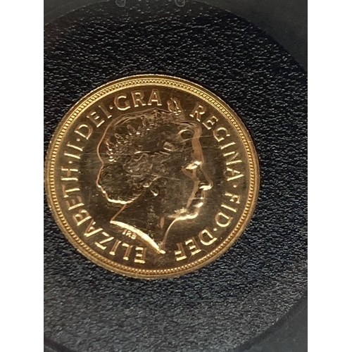 349 - A CASED UNCIRCULATED GOLD SOVEREIGN DATED 2018