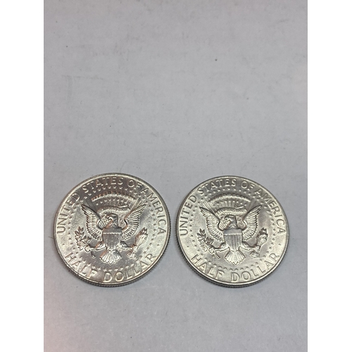 407 - TWO 1964 SILVER AMERICAN HALF DOLLARS