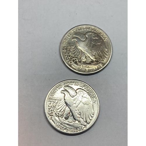 408 - TWO SILVER 1941 AMERICAN HALF DOLLARS