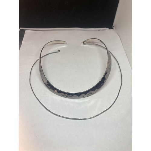 607 - TWO SILVER CHOKERS