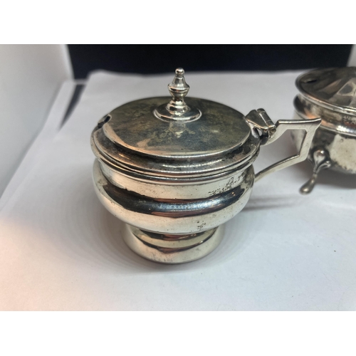 92 - TWO HALLMARKED BIRMINGHAM SILVER MUSTARD POTS